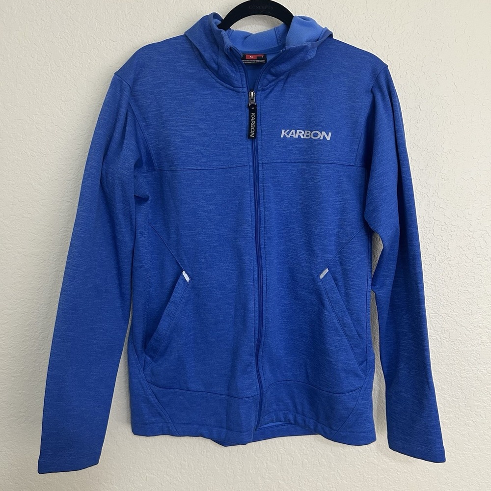 Karbon Full Zip Hoodie Mens Medium Blue Fleece Lined Athletic Jacket Gorpcore